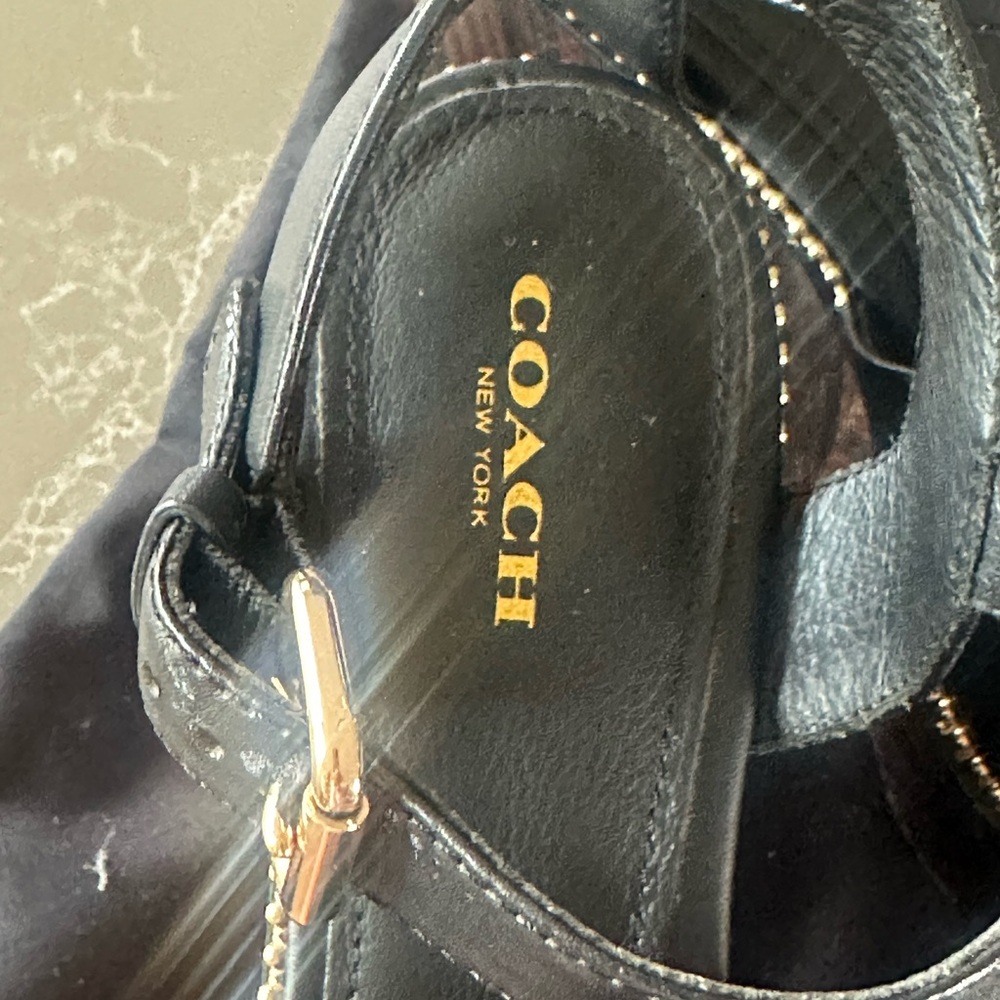 Coach Black Leather Wedge Sandals - Picture 5 of 6